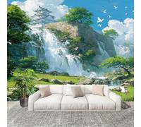 Art Papel Tapiz Fotográfico Paisajes de MontañAs, RíOs Y Cascadas 300x210 cm Decoración de Pared Tipo Póster Sala Cuarto Mural Pared Verde Decoración De Interiores Fondo De Pantalla