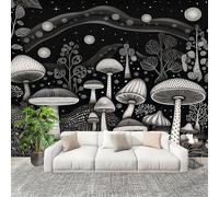 Art Papel Tapiz Fotográfico Patrones de Plantas Y Hongos Dibujados A Mano 350x256 cm Decoración de Pared Tipo Póster Sala Cuarto Mural Pared Negro Decoración De Interiores Fondo De Pantalla