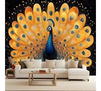 Art Papel Tapiz Fotográfico Pavo real Papel Pintado no Tejido 400x280 cm Pavo real florido Decoración de Pared Sala Cuarto Póster Mural para Sala de estar Dormitorio Decoración, Animales y aves