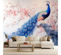Art Papel Tapiz Fotográfico Pavo real Papel Pintado no Tejido 400x280 cm Pintura de acuarela Decoración de Pared Sala Cuarto Póster Mural para Sala de estar Dormitorio Decoración, Animales y aves