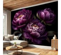Art Papel Tapiz Fotográfico Peonía Púrpura Papel Pintado Estampados Florales Oscuros Y Lujosos Seda 200 × 140 cm Pared Sala Cuarto Póster Morado De Uva Mural Para Sala Estar Dormitorio