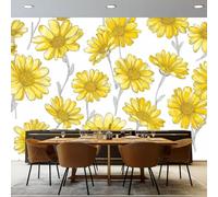 Art Papel Tapiz Fotográfico Pintado Vintage Margarita Papel Pintado 350 x 256 cm, Art Mural De Pared Papel Pintado Amarillo Gris Mural para Sala Estar Dormitorio Infantil Decoración