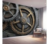 Art Papel Tapiz Fotográfico Retrò Stile Industriale Orologio Papel Pintado 300 x 210 cm, Art Mural De Pared Papel Pintado Negro Mural para Sala Estar Dormitorio Infantil Decoración