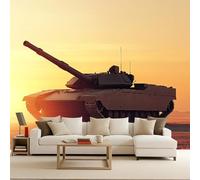 Art Papel Tapiz Fotográfico Tanque Papel Pintado no Tejido 400x280 cm Militar Decoración de Pared Sala Cuarto Póster Mural para Sala de estar Dormitorio Decoración, Desierto al Atardecer