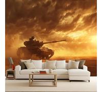 Art Papel Tapiz Fotográfico Tanque Papel Pintado no Tejido 400x280 cm Militar Decoración de Pared Sala Cuarto Póster Mural para Sala de estar Dormitorio Decoración, Desierto al Atardecer