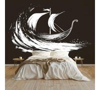 Art Papel Tapiz Fotográfico Tema De Vikingos Papel Pintado no Tejido 400x280 cm Lana Decoración de Pared Sala Cuarto Póster Mural para Sala de estar Dormitorio Decoración, Oscuro