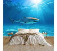 Art Papel Tapiz Fotográfico Tiburones Criaturas Submarinas Papel Pintado no Tejido 200x140 cm Lana Decoración de Pared Sala Cuarto Póster Mural para Sala de estar Dormitorio Decoración, Azul
