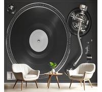 Art Papel Tapiz Fotográfico Tocadiscos De Vinilo 3D Papel Pintado Fotografía Moderna Seda 200X140Cm Pared Sala Cuarto Póster Blanco Y Negro Mural Para Sala Estar Dormitorio Infantil Decoración