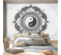 Art Papel Tapiz Fotográfico Tradicional Mandala Símbolo Yin-Yang Papel Pintado 350 x 256 cm, Art Mural De Pared Papel Pintado Gris Mural para Sala Estar Dormitorio Infantil Decoración