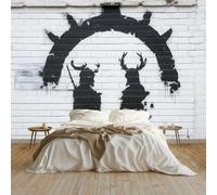 Art Papel Tapiz Fotográfico Vikingos Del Grafiti Papel Pintado no Tejido 250x175 cm Lana Decoración de Pared Sala Cuarto Póster Mural para Sala de estar Dormitorio Decoración, Blanco