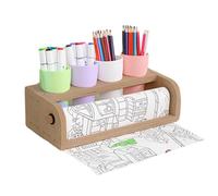 Art paper roll holder - durable wood stand | multifunctional drawing dispenser with pen cups, free standing organizer for children crafts school projects artist sketching painting studio home office s