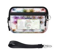 Art Peacock Feather Mandala Mini Zip Card Case for Women Men with ID Window Wallet Portable Lightweight Small Purse Zipper Coin Card Organizer Bag