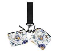 Art Peonies - Tarjeteros para mujer, diseño de flores blancas y moradas, pequeño y portátil, con bolsillo para monedas con cremallera, 2 unidades, Art Peonies Flower White and Purple, 1 size, Casual