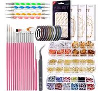 Art Pincel 3D Nail Art Mallack Set con Uñas Dotting Pen Nail Diamantes Autoadhesivo Cinta de tiras de uñas