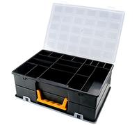 Art Plast ZA1600 Organizador de plástico doble L 360 x P 252 x H 128 mm con separadores, tapa transparente, Negro/Amarillo, 36x25,2x12,8