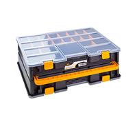 Art Plast ZA1601 Organizador de plástico doble L 443 x P 317 x H 160 mm con separadores extraíbles, tapa transparente, Negro/Amarillo, 44,3x31,7x16