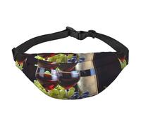 Art Red Wine Galsses & Grapes - Cangurera ajustable grande para viajes, riñonera unisex, Black, Talla única, Mochila informal