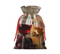 Art Red Wine Galsses & Grapes Print Christmas Season Christmas Drawstring Gift Bags For Gifts Christmas Party Favors