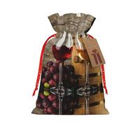 Art Red Wine Galsses & Grapes Print Christmas Season Christmas Drawstring Gift Bags For Gifts Christmas Party Favors