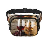 Art Red Wine Galsses & Grapes Print Hombres y Mujeres Cuadrada de Doble Capa Riñonera de Entrenamiento Bandolera de Viaje, Negro -, Talla única