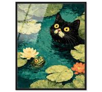 Art Remedy - Arte de pared con diseño de gato curioso de Water Gazers I, marco negro, 16 x 20 pulgadas