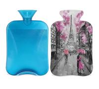 Art Romantic - Botella de agua caliente con tapa de la Torre Eiffel de París de 2 L, bolsa de agua de gran capacidad para noches acogedoras, alivio del dolor, espalda, cuello y hombros