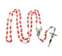 Art Sacrum Rosario de cristal rojo - Perlas de cristal transparente de 6 mm con núcleo rojo, parte central Madonna, cruz del Papa, aproximadamente 47 cm