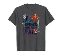 Art Speaks When Words Fail - Cita de Artes Inspiradoras Camiseta, Hombre, Jaspeado Oscuro, XXL