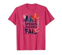 Art Speaks When Words Fail - Cita de Artes Inspiradoras Camiseta, Hombre, Rojo Jaspeado, L