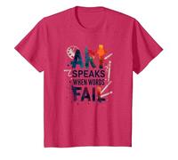 Art Speaks When Words Fail - Cita de Artes Inspiradoras Camiseta, Niños, Rojo Jaspeado, 10 años