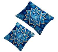 Art Star of David - Bolsa de cosméticos de bolsillo, impermeable, sin cremallera, cierre automático, mini almacenamiento de viaje para auriculares y joyas, Multi 07, 7.1x5.8 inch/4.7x4.5 inch