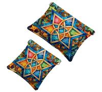 Art Star of David - Bolsa de cosméticos de bolsillo, impermeable, sin cremallera, cierre automático, mini almacenamiento de viaje para auriculares y joyas, Multi 06, 7.1x5.8 inch/4.7x4.5 inch