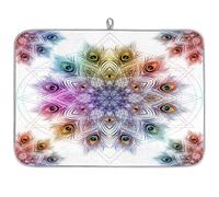 Art - Tapete absorbente de microfibra con diseño de mandala de plumas de pavo real, escurridor de platos, para cuchara de cocina, plato de cristal, 40,6 x 45,7 cm