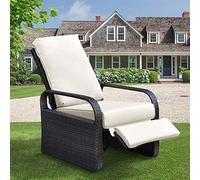 ART TO REAL Sillón reclinable de Mimbre con Cojines, Mueble para Exterior, Resistente a la Intemperie, a los Rayos UV, a la decoloración, al Agua, al Sudor y a la corrosión, fácil de Montar, marrón