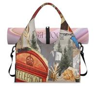 Art UK London - Bolsa de lona deportiva con compartimento para zapatos, fin de semana, bolsa de equipaje para gimnasio, yoga, viajes, color, L, Bolsa de viaje