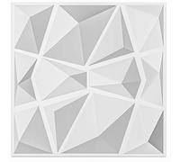 Art3d 12 piezas Paneles de pared 3D diamante 50 x 50 cm, PVC de alta rigidez, indeformable, reciclable, impermeable, resistente al calor, inodoro, blanco, 3㎡