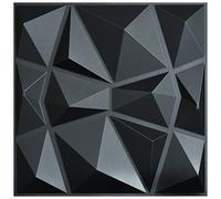Art3d 12 piezas Paneles de pared 3D diamante 50 x 50 cm, PVC de alta rigidez, indeformable, reciclable, impermeable, resistente al calor, inodoro, negro, 3㎡