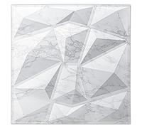 Art3d 12 piezas Paneles de pared 3D diamante 50 x 50 cm, PVC de alta rigidez, indeformable, reciclable, impermeable, resistente al calor, inodoro, mármol blanco brillante, 3㎡
