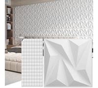 Art3d 3D paneles de pared decoración de interiores de pared con cinta adhesiva de PVC diamante para sala de estar vestíbulo dormitorio hotel oficina 30 x 30 cm 50 piezas Blanco
