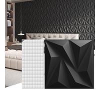 Art3d 3D paneles de pared decoración de interiores de pared con cinta adhesiva de PVC diamante para sala de estar vestíbulo dormitorio hotel oficina 30 x 30 cm 20 piezas Negro