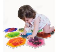 Art3d 9 baldosas sensoriales hexagonales para niños, niños pequeños y niños, tapete de actividad sensorial líquida colorida para juego activo y decorativo
