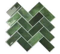 Art3d Azulejos adhesivos 3D para pared, diseño de espiga, para cocina, baño, ladrillo, impermeable, verde, actualización más gruesa