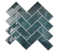 Art3d - Azulejos de pared autoadhesivos 3D, lámina adhesiva con diseño de espiga, para cocina, baño, ladrillo, pegatina de pared, impermeable, color verde azulado, versión mejorada más gruesa