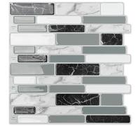 Art3d Azulejos para salpicaduras de cocina de mármol gris, 30x30cm, 6 hojas