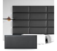 Art3d Cabecero Autoadhesivo tamaño King, Full y Queen, imitación Cuero, Paneles para Dormitorio y salón, insonorizados 3D, 60 x 25 cm, Paquete de 6, Negro