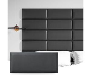Art3d Cabecero Autoadhesivo tamaño King, Full y Queen, imitación Cuero, Paneles para Dormitorio y salón, insonorizados 3D, 60 x 25 cm, Paquete de 6, Negro