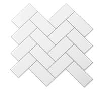 Art3d Lot de 10 Adhesivo mural 3D - Para azulejos a rayas - Para cocina, baño - Impermeable - Blanco con junta gris - Más grueso