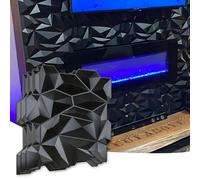 Art3d Panel Decorativo Pared 3D Negro, Panel de Pared 3D PVC, 50x50cm, 12 Piezas