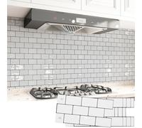 Art3d Paquete de 20 azulejos de cocina para despegar y pegar, vinilo adhesivo en el metro para baño, lavandería, caravana, estufa, 30x15x0,1 cm, blanco con lechada negra