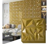 Art3d Paquete de 33 paneles de pared 3D para decoración de interiores, paneles modernos con textura de diamante para juegos, sala de estar, fondo de TV, 30 x 30 cm, color dorado